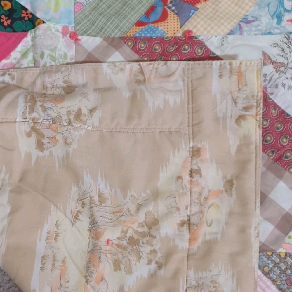 Vintage Handmade Crazy String Scrap Quilt Mid‎ Century Patchwork Barkcloth - Picture 9 of 14